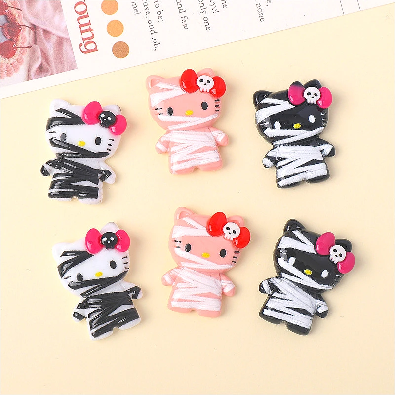 10Pcs Halloween Mummy Resin HelloKittys Phone Case Accessories Cartoon Ghost Pumpkin Bat Cute Jewellery Hairpin Diy Decor Crafts