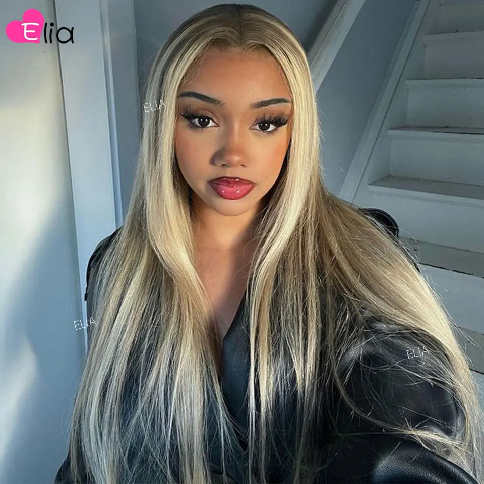 613 Highlights Straight Lace Frontal Human Hair 13x6 Lace Front Wig PrePlucked Blonde Highlight 4x4 5x5 Lace Closure Wigs Elia