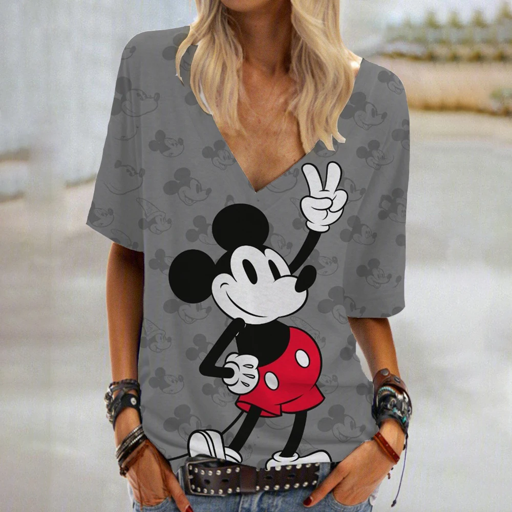 

Women's Large Size Short Sleeve T-Shirt Disney Mickey Mouse Minnie print T-Shirt Fashion Casual Women's Elegant Comfort T-Shirt