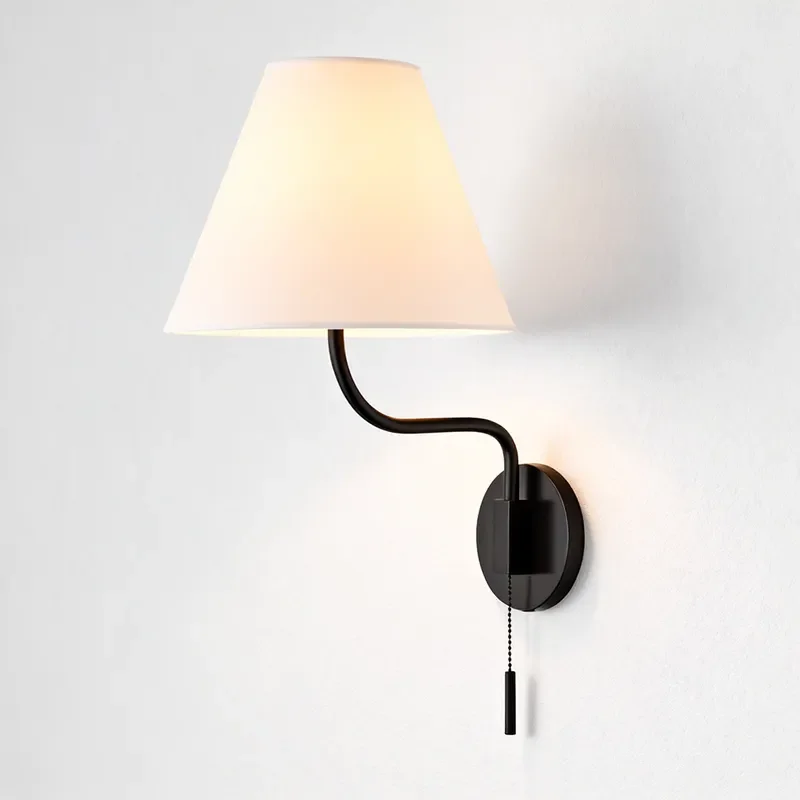 American Retro Minimalist Wall Lamps Living Room Decor Light Fixture Bedroom Bedside Illumination Zipper Switch Indoor Lighting