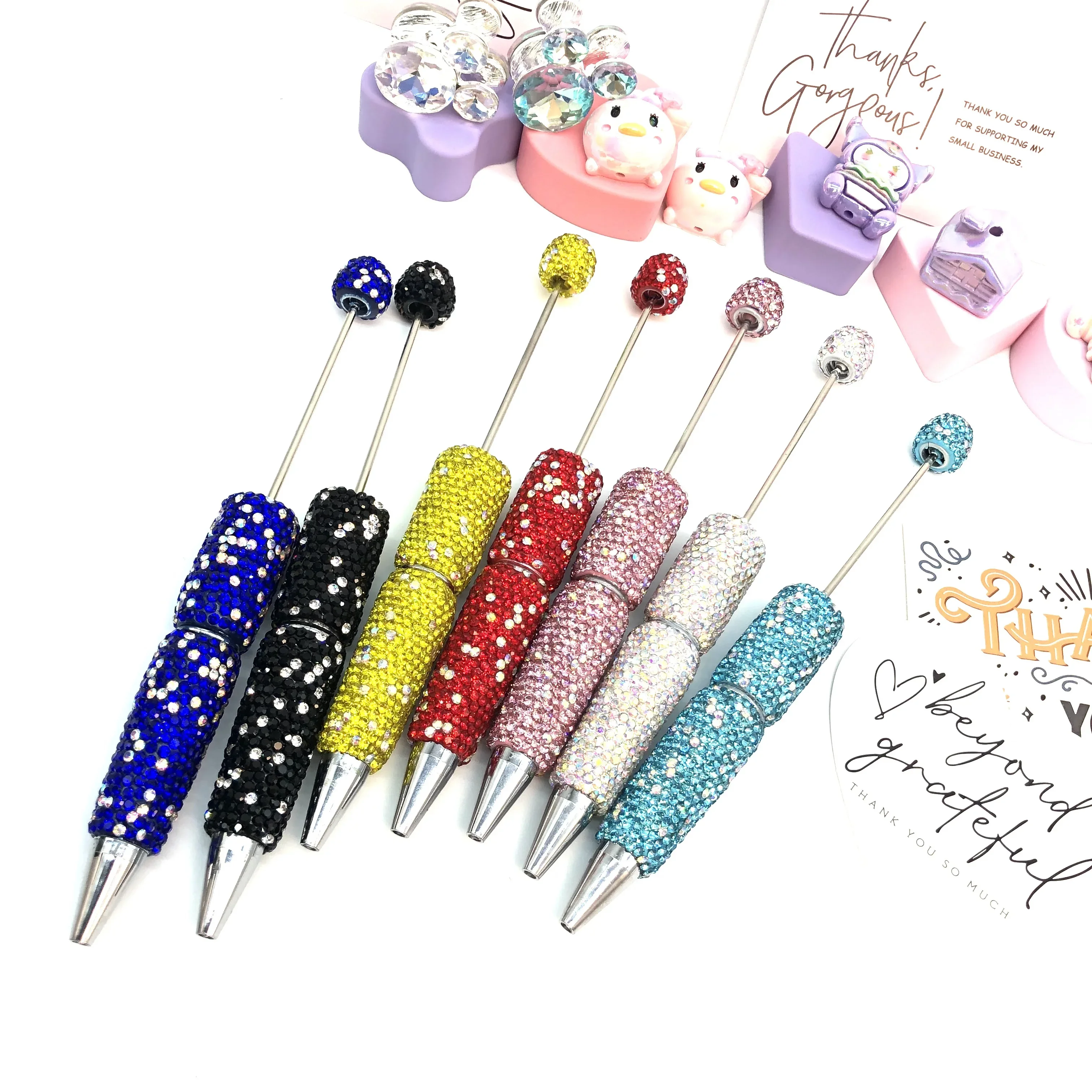 20Pcs DIY Luxury Beadable Pen Refills Rhinestone Full Diamond Black Ink Smooth Writing Pen Refills Beaded Ballpoint Pen for DIY