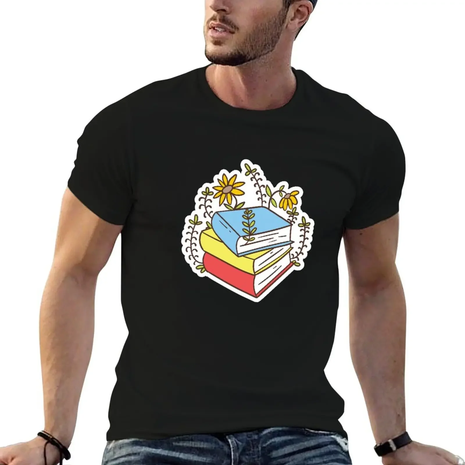 

Books and Flowers T-Shirt kawaii clothes street wear t shirt men