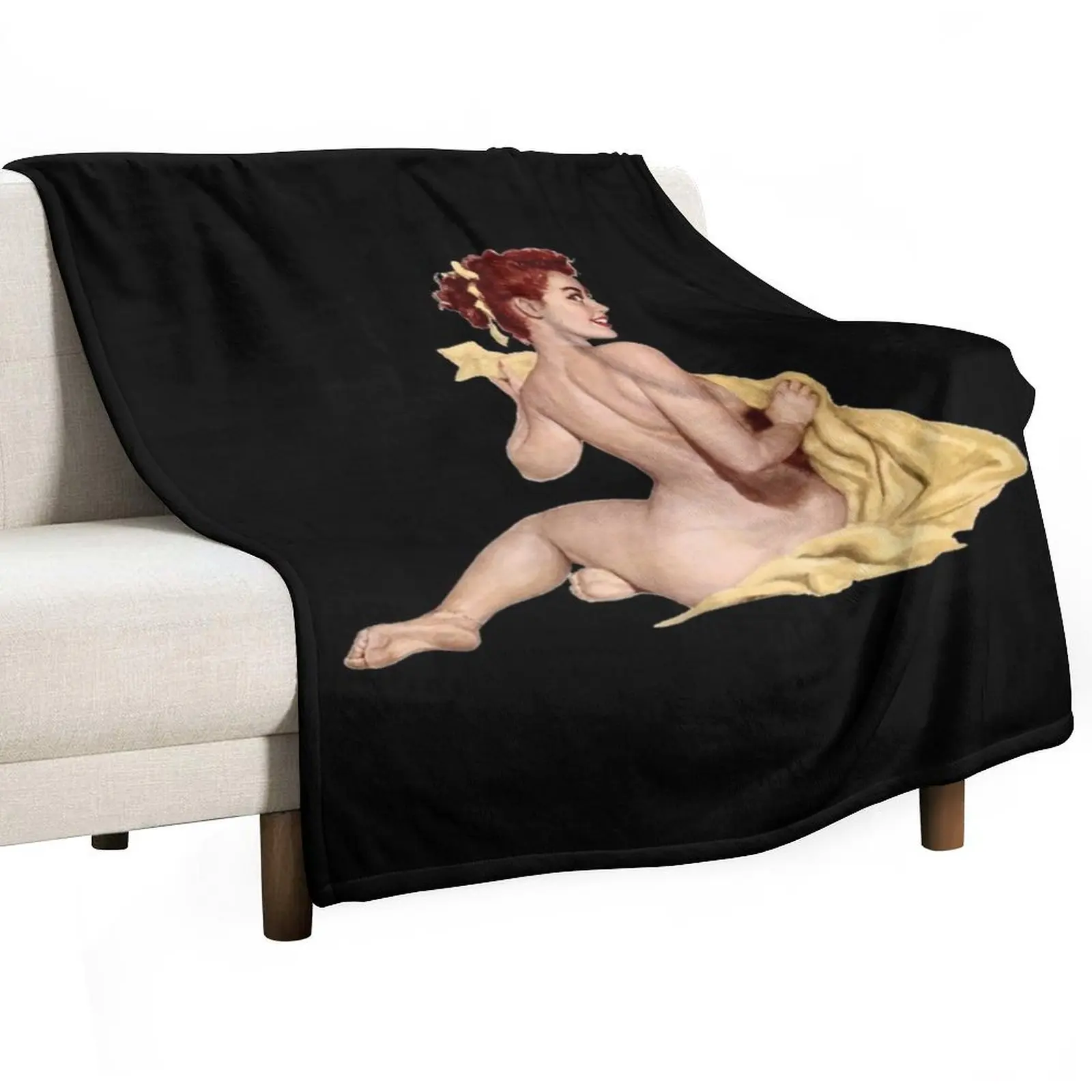 Sexy redhead pinup girl Throw Blanket Hair Beach Blankets