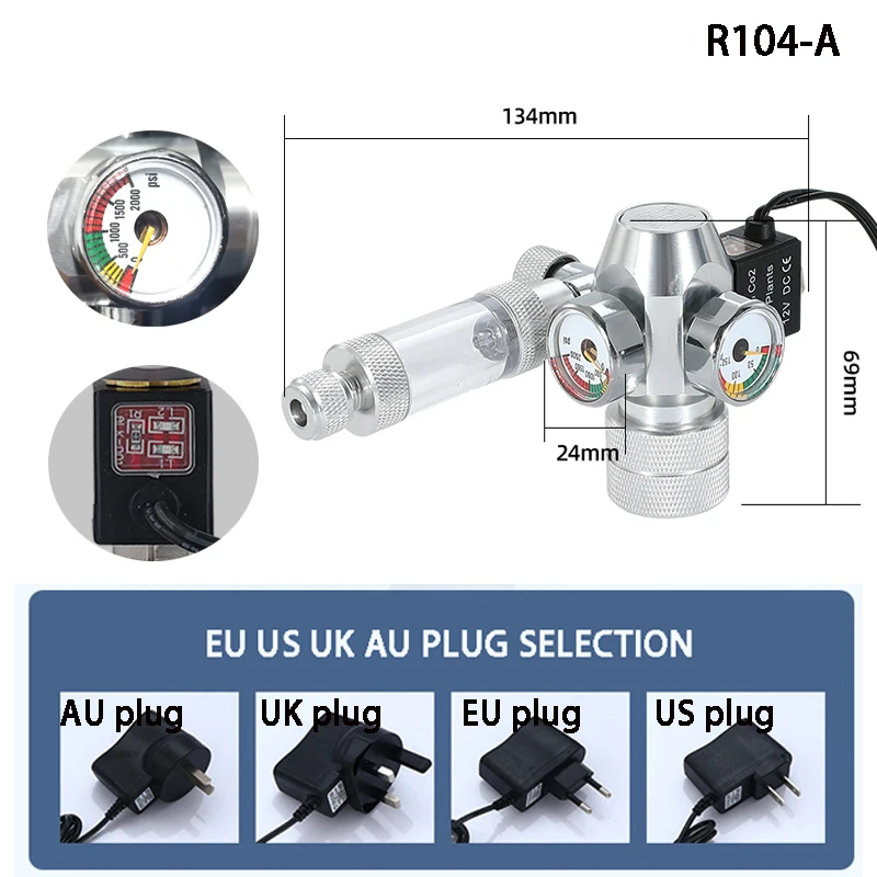 AC100-240V Aquarium CO2 Regulator Electromagnetic Valve Bubble Counter CO2 Control System Fish Tank CO2 Pressure Reducing Valve