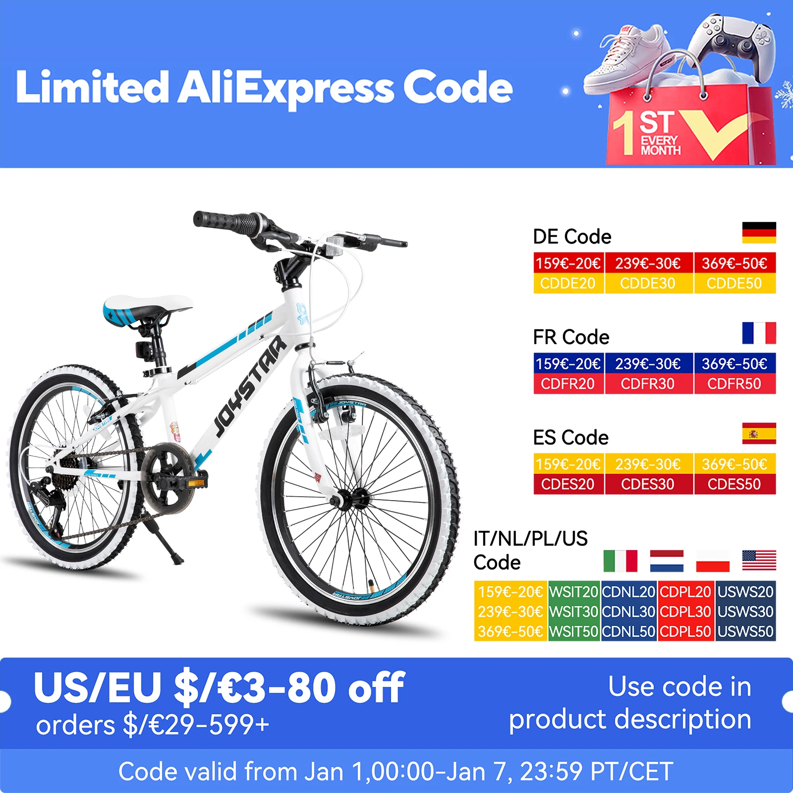 JOYSTAR 20 24 Inch Kids Bike for Boys Girls Ages 7-12 Years Mountain Bike for Kids with 1-Speed/7-Speed Drivetrain,Kids' Bicycle