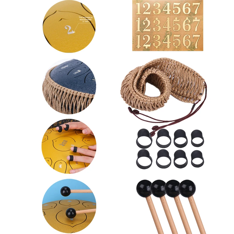 Hollow Drum Accessories Drum Hammer Hot stamping Sound Label Sticker Drum Hammer Finger Cover Cotton Rope Decoration HY