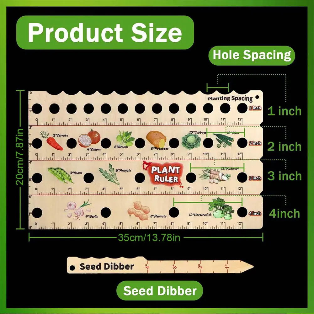 2/1 قطعة حديقة خشبية Dibber تباعد حاكم البذور الموزعات متعددة الوظائف المحمولة البذارة زرع مع أدوات البستنة النباتية Dibber