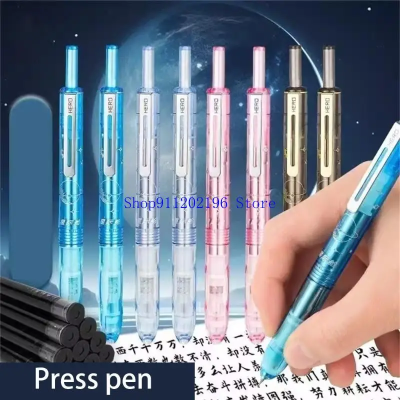 

P82A Press Fountain Pen Metal Fountain Pen с 5 чернилами 0,38 мм тонкий кончик выдвижной чернил ручка для почерка для