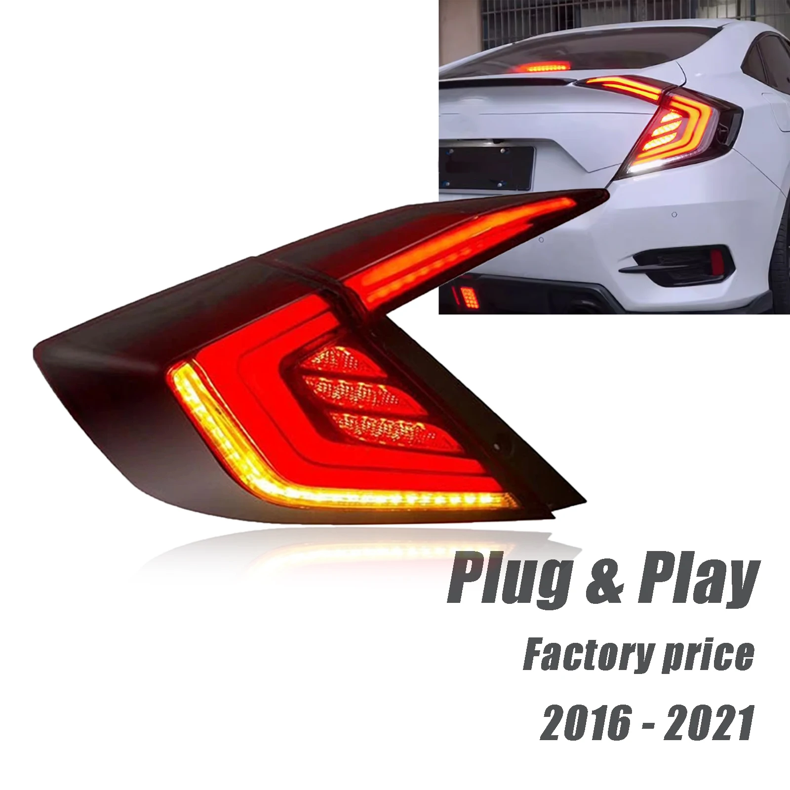 

Smoke Red LED Tail Lights for Civic 2016-2018 - Sequential Signals, Clear Lens, Plug & Play