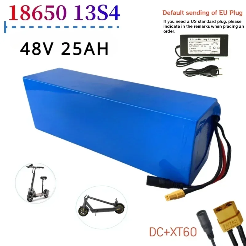 Lithium Ion Battery Pack for Scooters, Motorcycles, and Powerful Bicycles with BMS, 18650 13S4P 48V 25Ah+charger