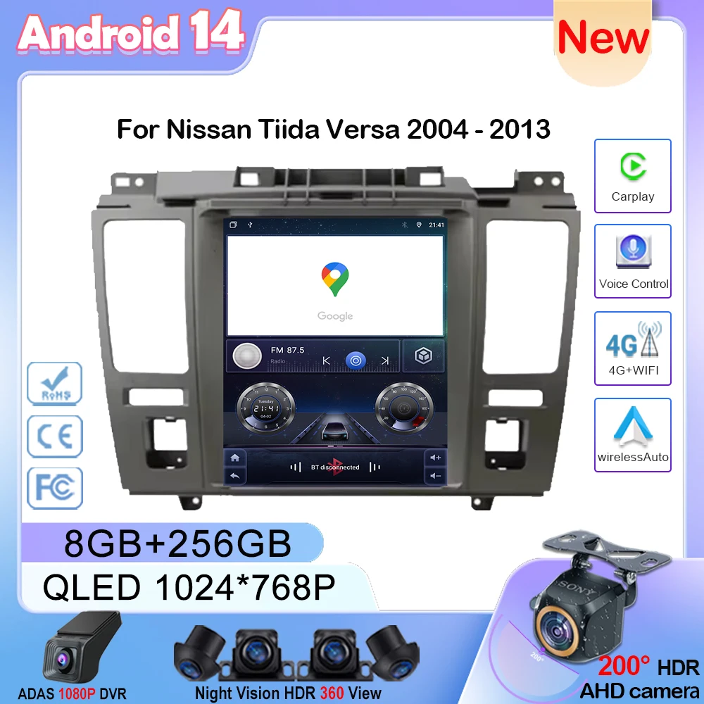 9.7 Inch For Nissan Tiida Versa 2004 - 2013 Android 14 Auto Radio Multimedia player GPS Navigation Carplay NO 2din DVD Head Unit