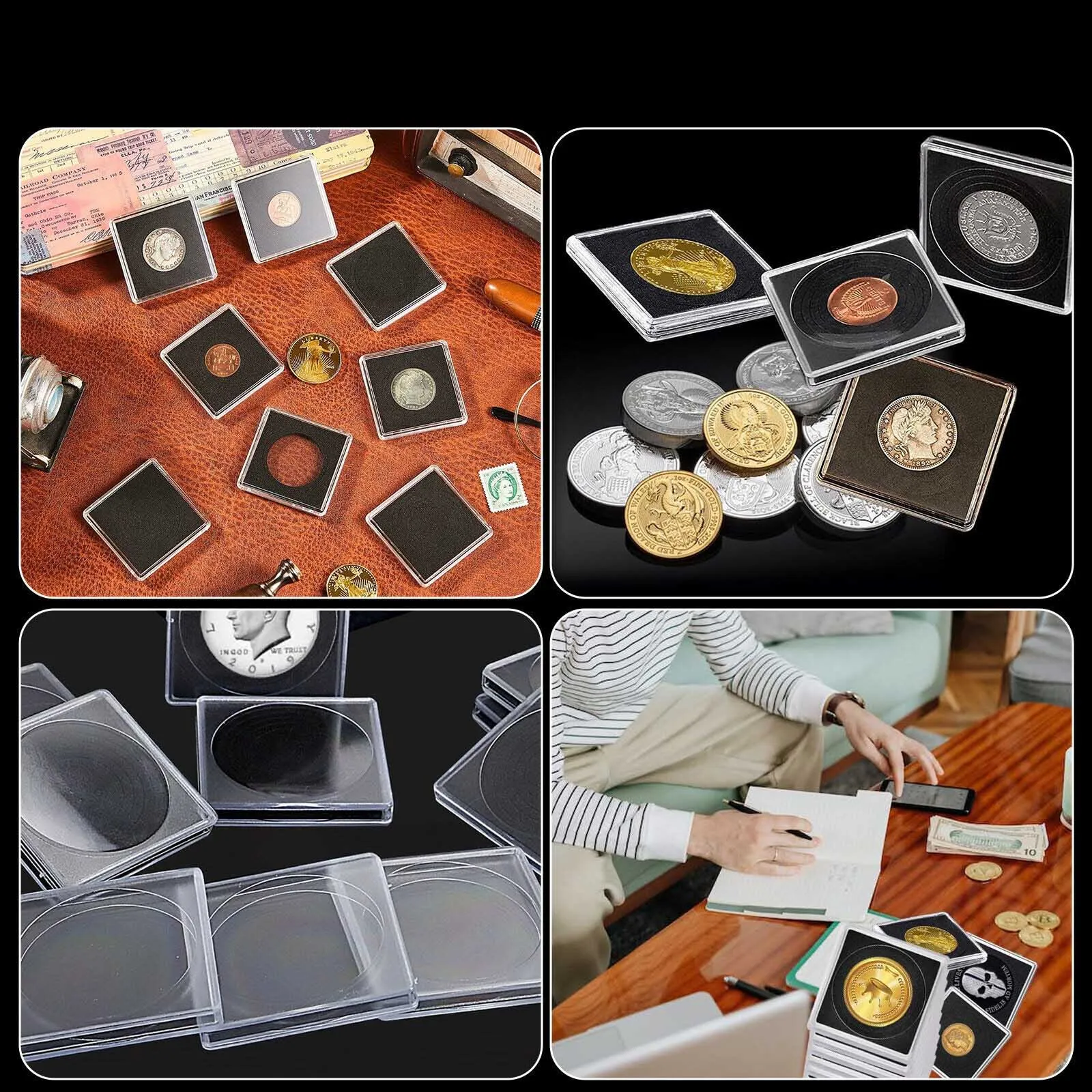 Imagem -05 - Caixa de Armazenamento para Cápsulas de Moedas 40 mm Porta-moedas com Junta de Esponja Ajustável Caixa de Coleta 40 Pcs