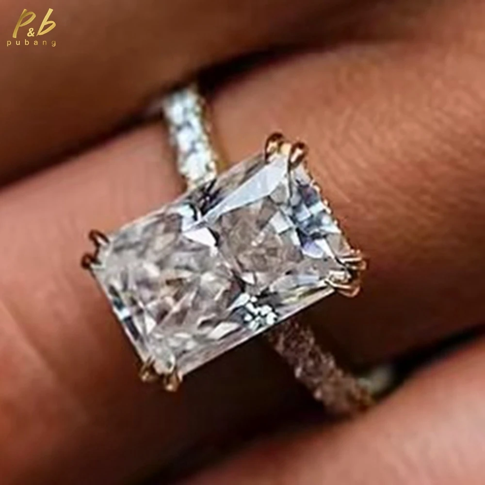 

PuBang 3EX VVS1 6.5 Carat Crushed Ice Radiant Cut Moissanite Diamond Invisible Halo and Double Claw for Woman Fine Jewelry Gifts