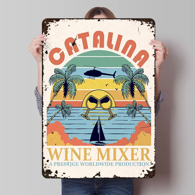 Pôster Retrô Personalizado Catalina Wine Mixer, Arte de Parede Vintage, Placas de Metal Retrô para Decoração de Escritório e Interiores de Jogos