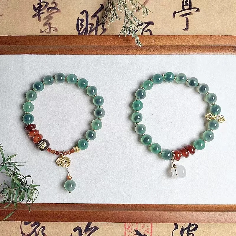 

Новый натуральный изумрудный сахарный агат в форме сердца для женщин, легкий роскошный браслет в китайском стиле, сумка для денег в виде тыквы, украшения для богатства