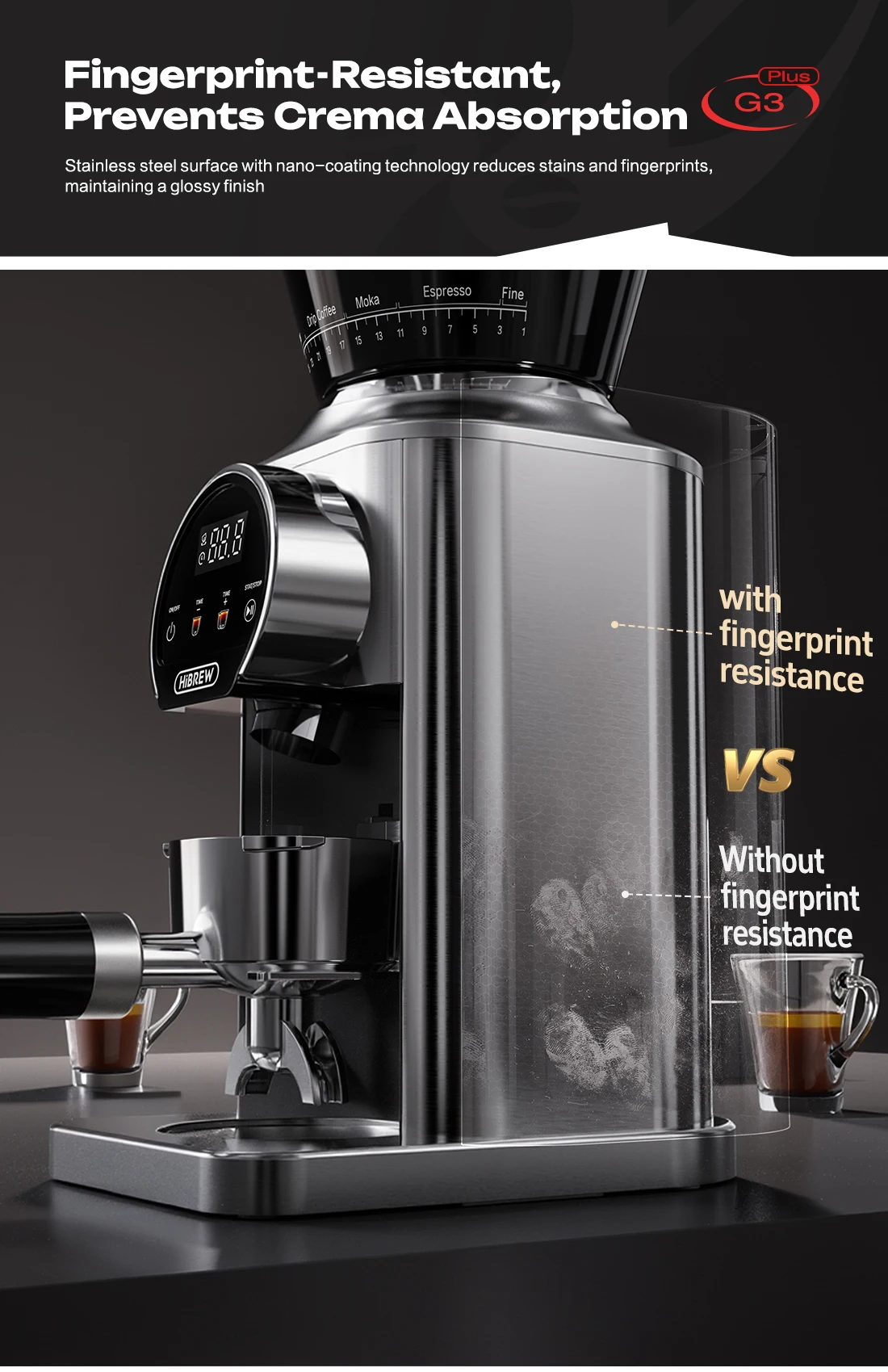 HiBREW G3 Plus 48mm Konische Mahlscheiben Elektrische Kaffeemühle Kompakte Tragbare Kaffeebohnenmühle für Espresso und Türkischen Kaffee – Detail 16