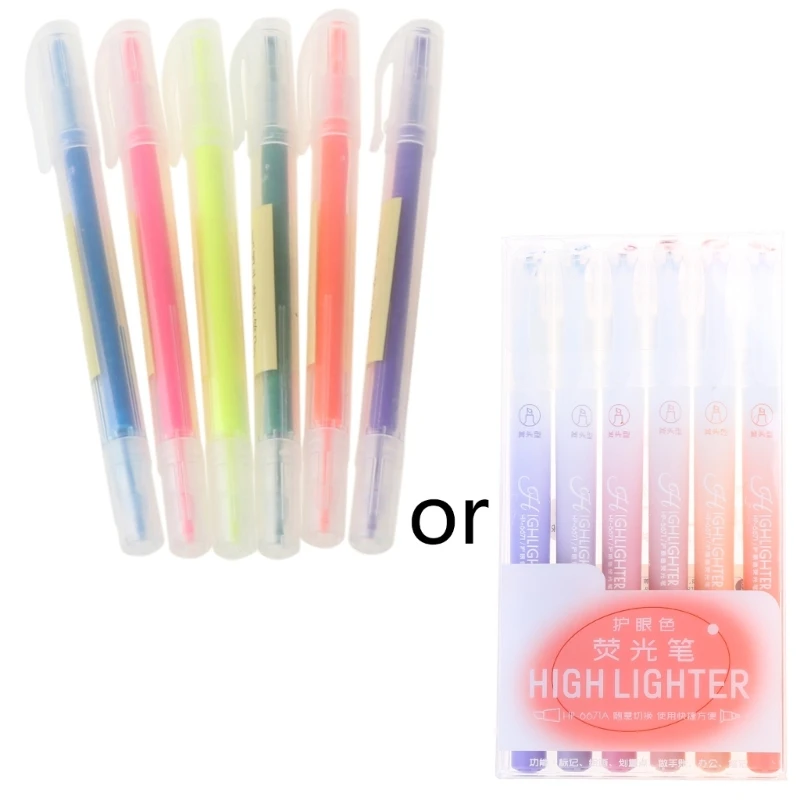 Y1UB 6 Pcs Watercolor Gel Pen Highlighter Solid Accent Maker Smooth Writing