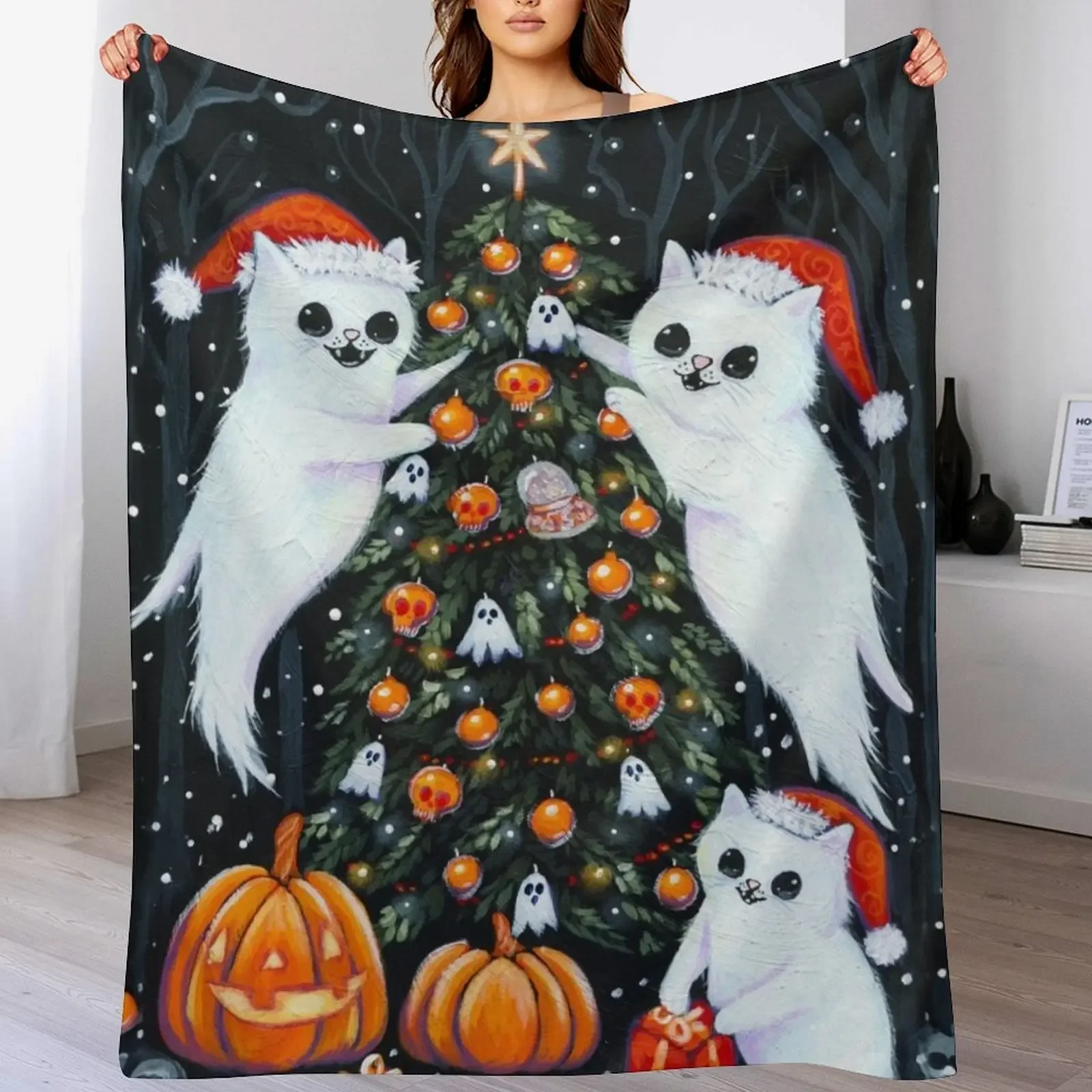 

Decorating the Halloween Christmas Tree Throw Blanket Luxury Designer funny gift Blankets