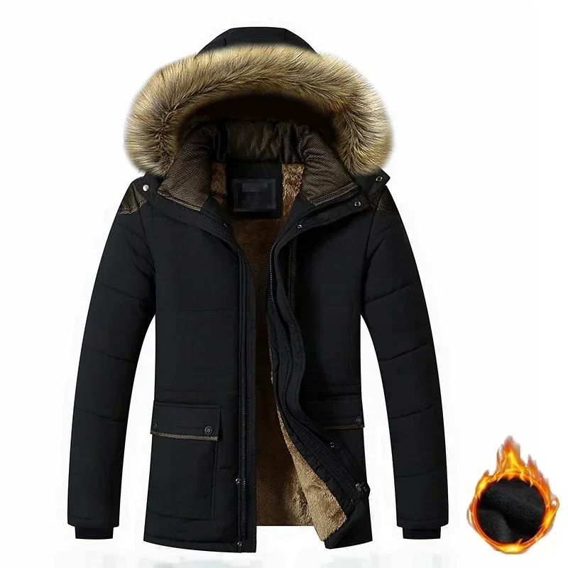 2024 New Men Winter Outdoor Casual Windproof Keep Warm Waterproof Thickened Cotton Jacket Men Detachable Hooded Jacket Men