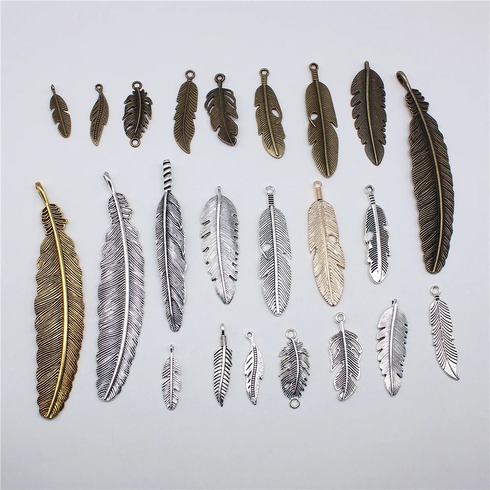 10pcs Feather Charms For Jewelry Making Antique Bronze Silver Color Pendants DIY Crafts Making Findings Handmade Jewelry