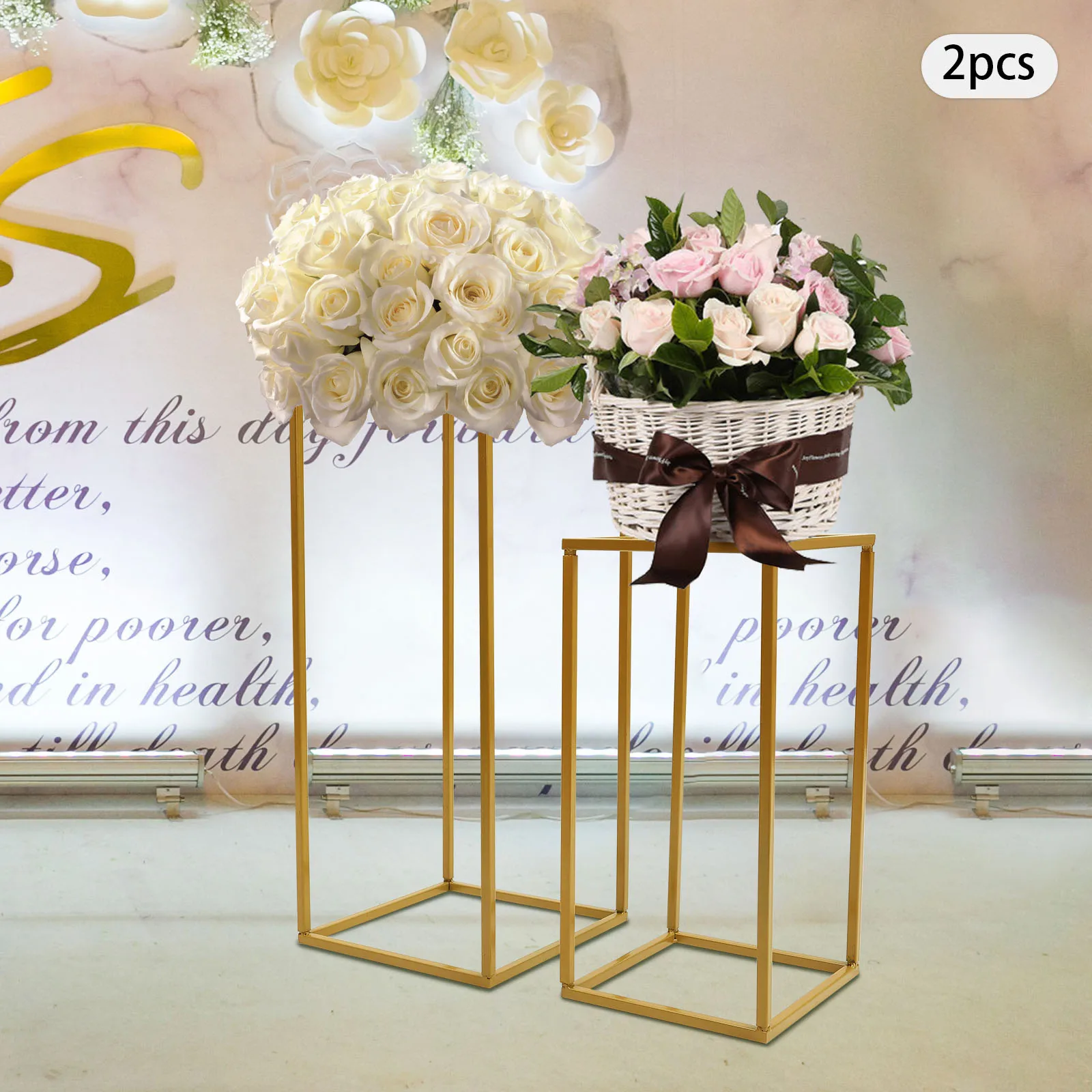 Balloon Stand, Gold Rectangular Metal Column Planter Set for Wedding Party - 2Pcs 7.87x15.75in+2Pcs 9.45x23.62in