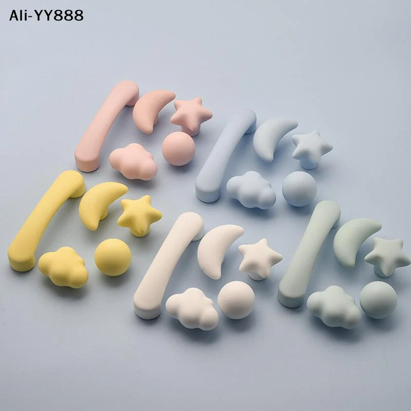 【Y】Ceramic Cabinet Pull Handle Cute Star Moon Cloud Shape Colorful Drawer Knob For Wardrobe Cupboard Furniture Decoration