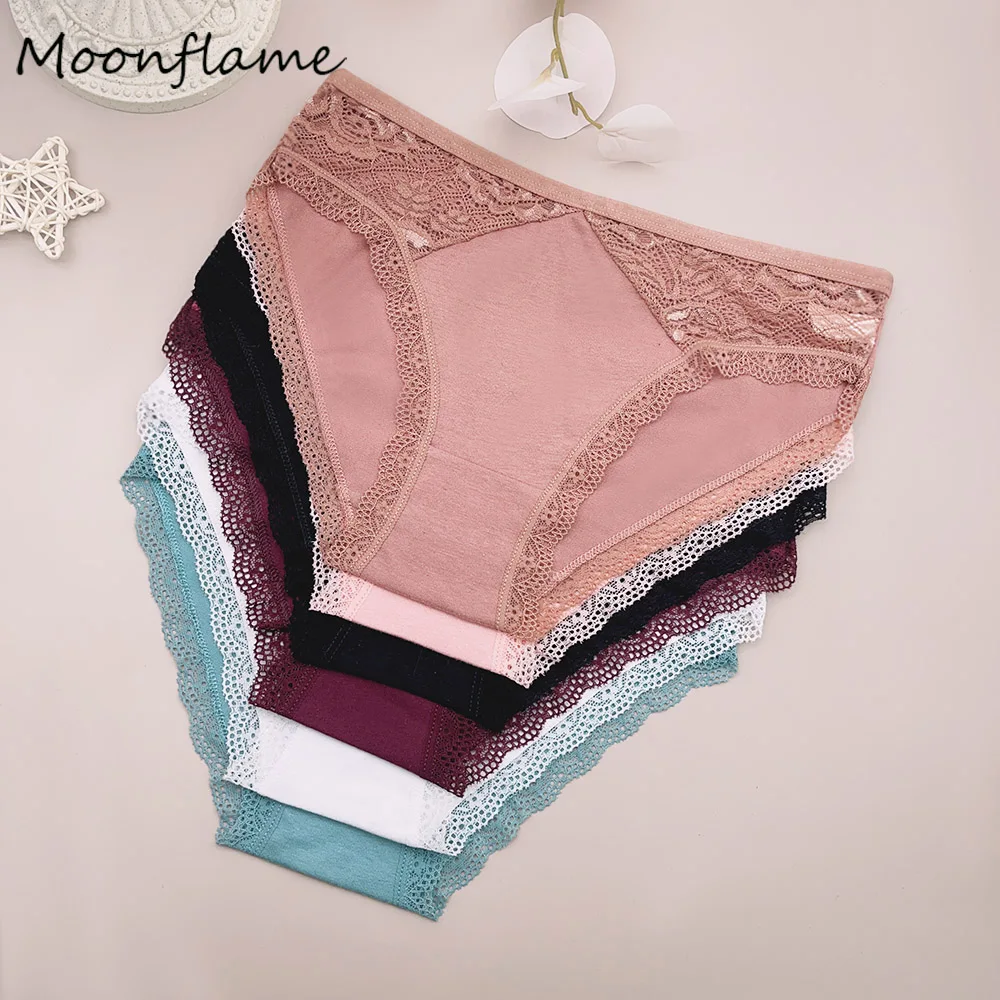 

Moonflame 5 Pcs Hot Sale Female Underwear For Woman Low Rise Girls Underpant Women's Cotton Briefs Sexy Lace Panties
