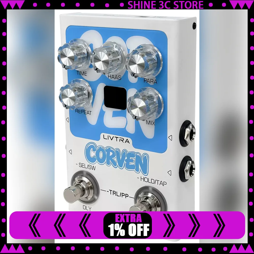 LIVTRA CORVEN Stereo Delay Guitar Effects Pedal 9 Algorithms Tap Tempo Freeze HAAS USB C Audio Interface For Gifts