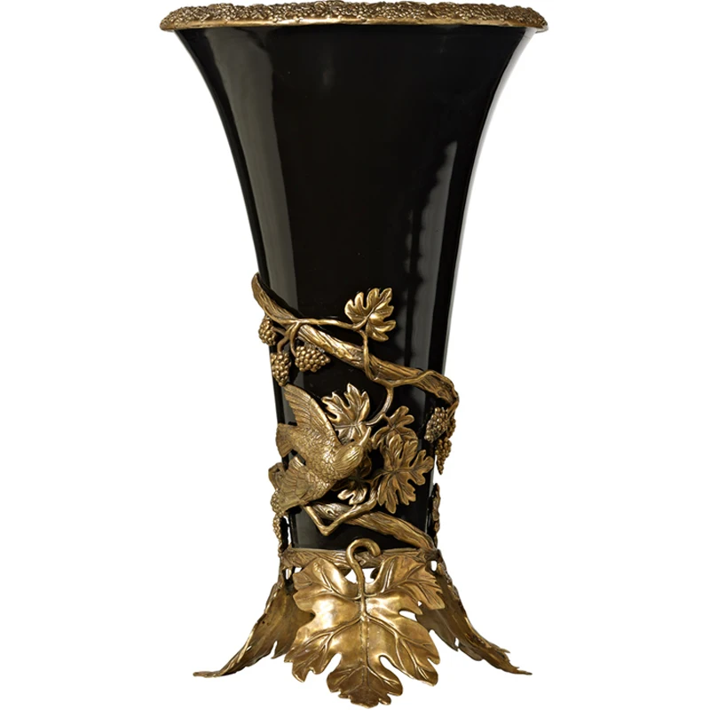 Living room decorative ornament ceramic vase all copper round mouth countertop flower device