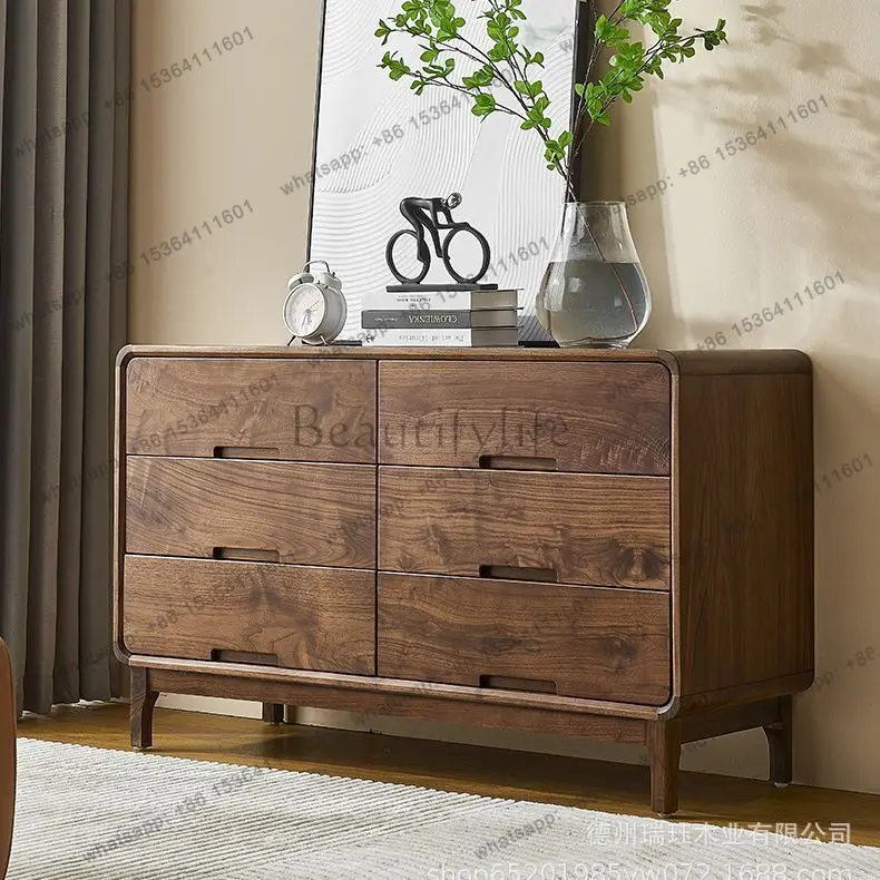 Factory Direct Sales North American Black Walnut Simple Modern Pure Solid Wood Drawer Cabinet