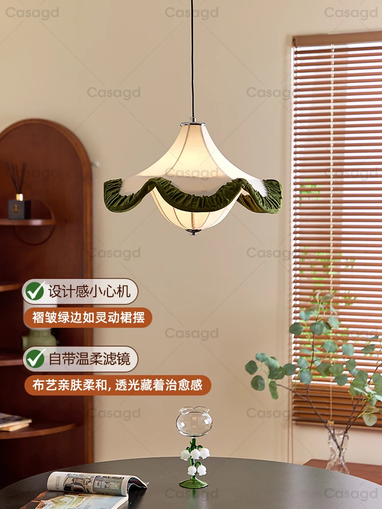Restaurant bedroom pendant light French retro designer handmade skirt fabric pendant light