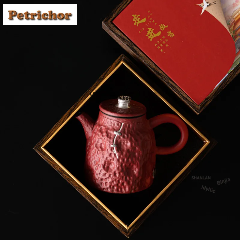 

130 мл позолоченный серебряный чайник Hammerblow Stria, чайник ручной работы, чайник для замочивания чая с фильтром, китайский чайный сервиз, украшение