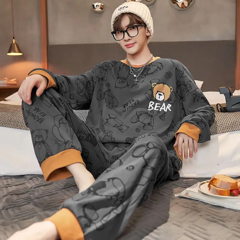 Pajamas  Cotton Spring and Autumn Long Sleeve Large Size Loose Can Be Worn Outside All Cotton New Style Teenager A Loungewear