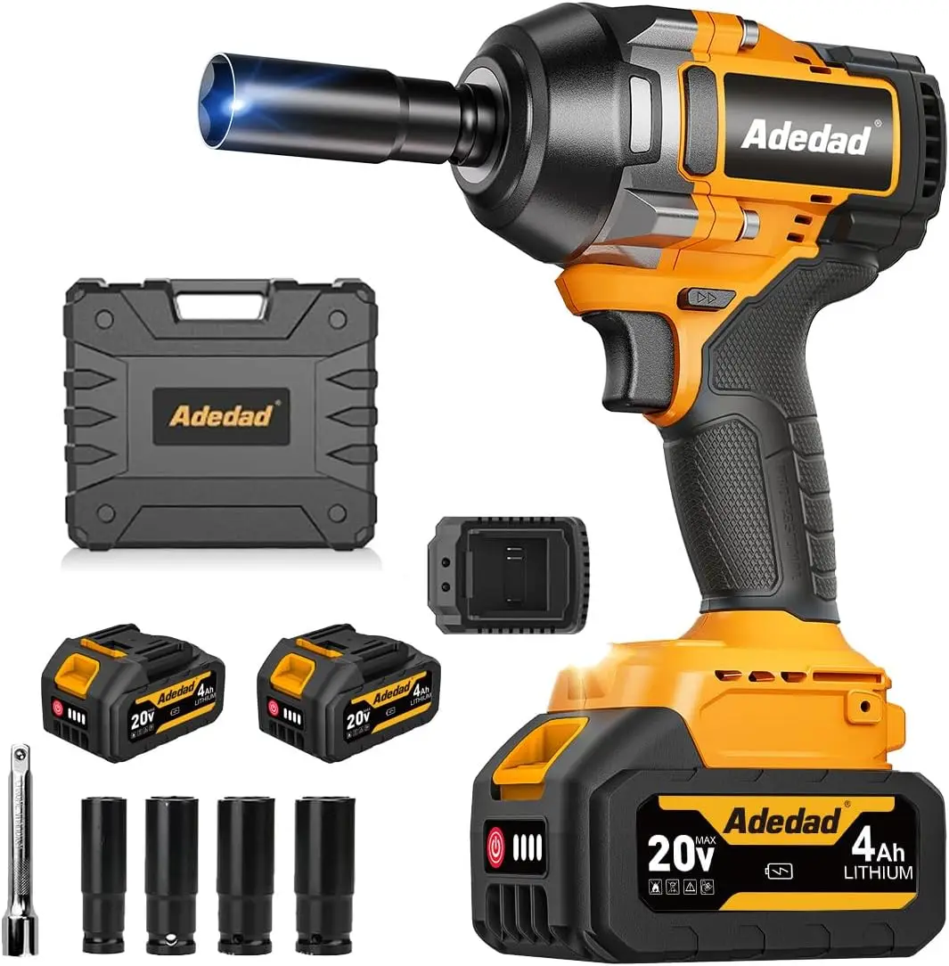 

20V Cordless Impact Wrench, 1/2 Inch, 1000N.m High Torque with 2 Batteries and Case for Automotive Heavy Duty Use