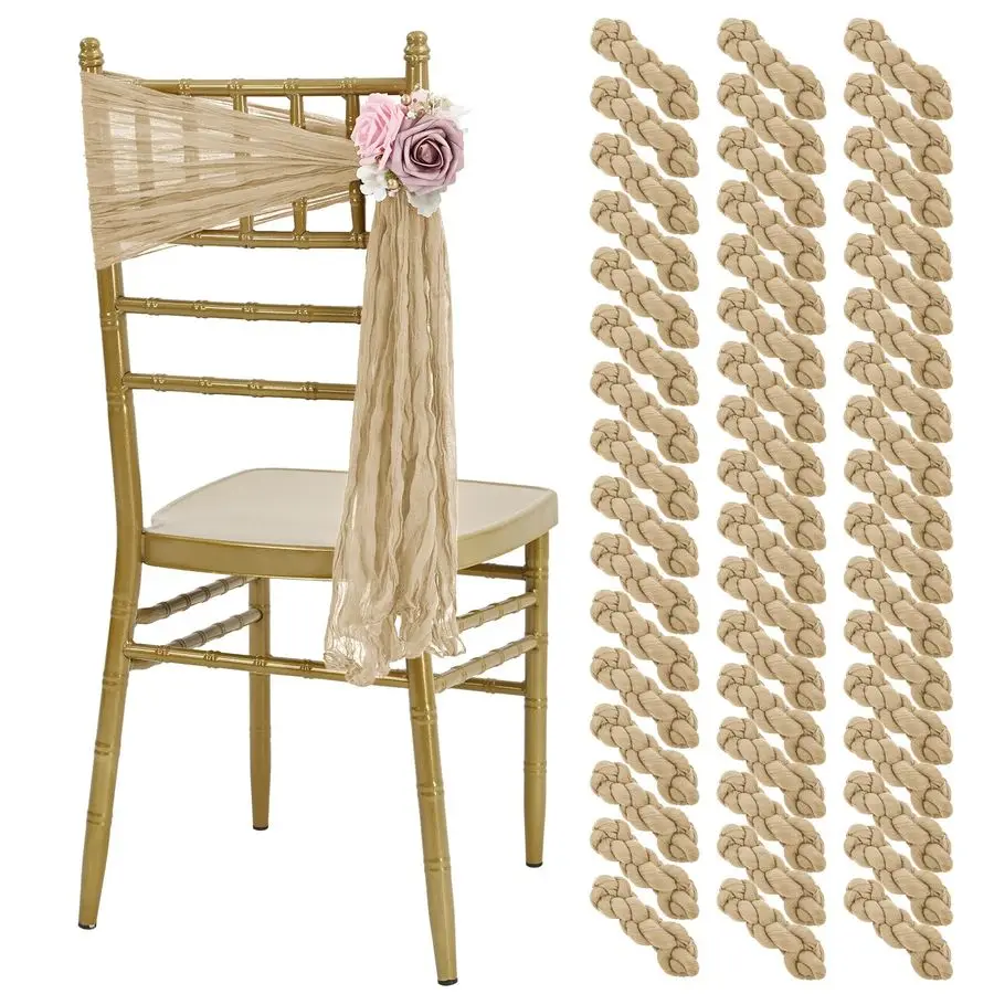 

50 PCS Cheesecloth Chair Sashes, Bows Designed ChairSashes, 15.7x70 inch Chair Sashes for Aisle Decorations Universal Chairs Cov