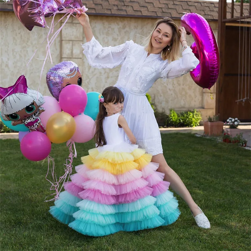 Baby Girl Princess Layered Tutu Dress Rainbow Infant Toddler Tulle Patchwork Vestido Evening Party Pageant Birthday 1-12Y