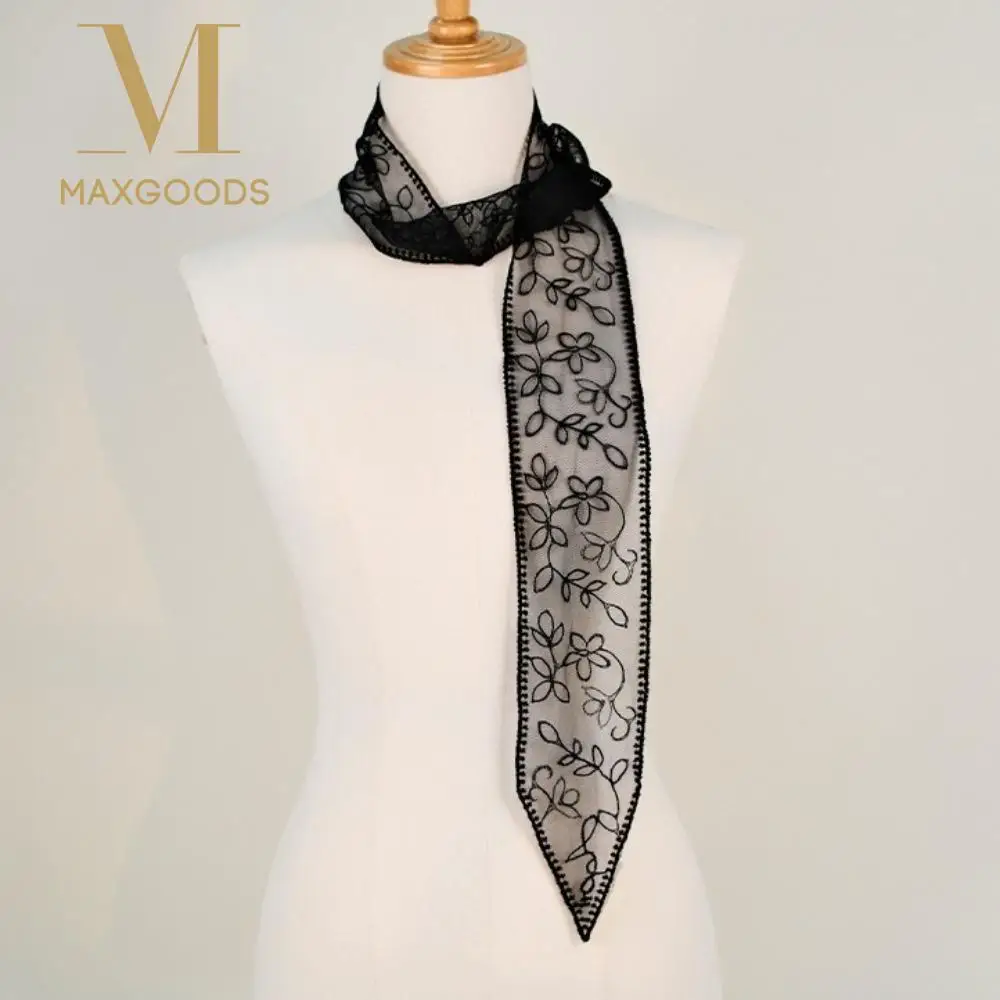 

Ins Elegant Thin Women Narrow Long Scarf Korean Version 140cm Lace Scarf Embroidered Flower Y2k Female Headscarf Summer