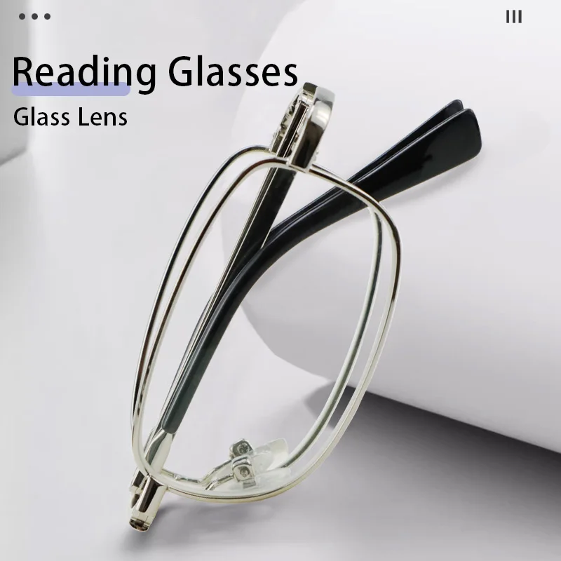 

Foldable Reading Glasses for Men Women Stylish Metal Frame Readers with Comfort Flexible Temples Anti Glare UV Filter