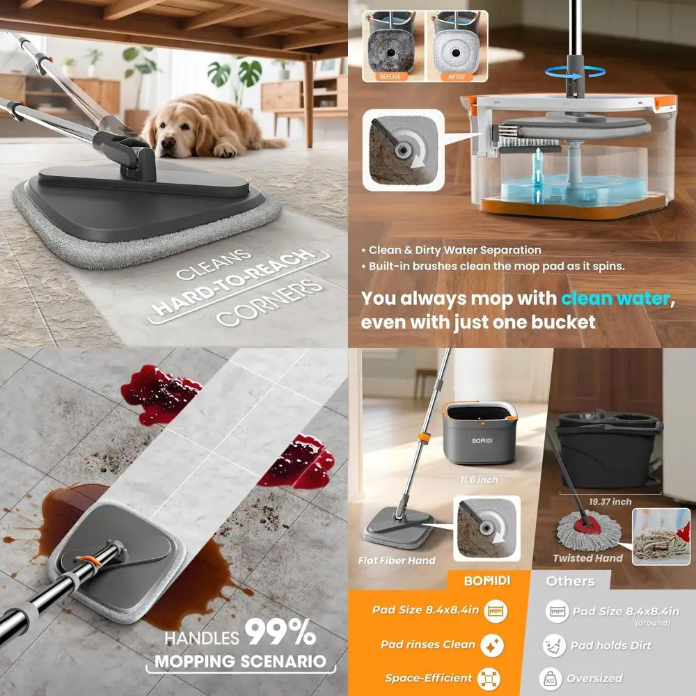 

Dual-Bucket Spin Mop System for Deep Cleaning Floors and Walls
