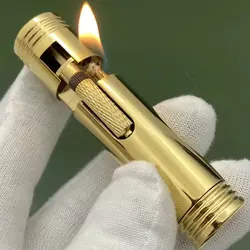 Portable Antique Copper Lighter Thin Cylinder Brass Lighter Retro Unusual Gasolin Lighter EDC Gadget 72mm * 22mm
