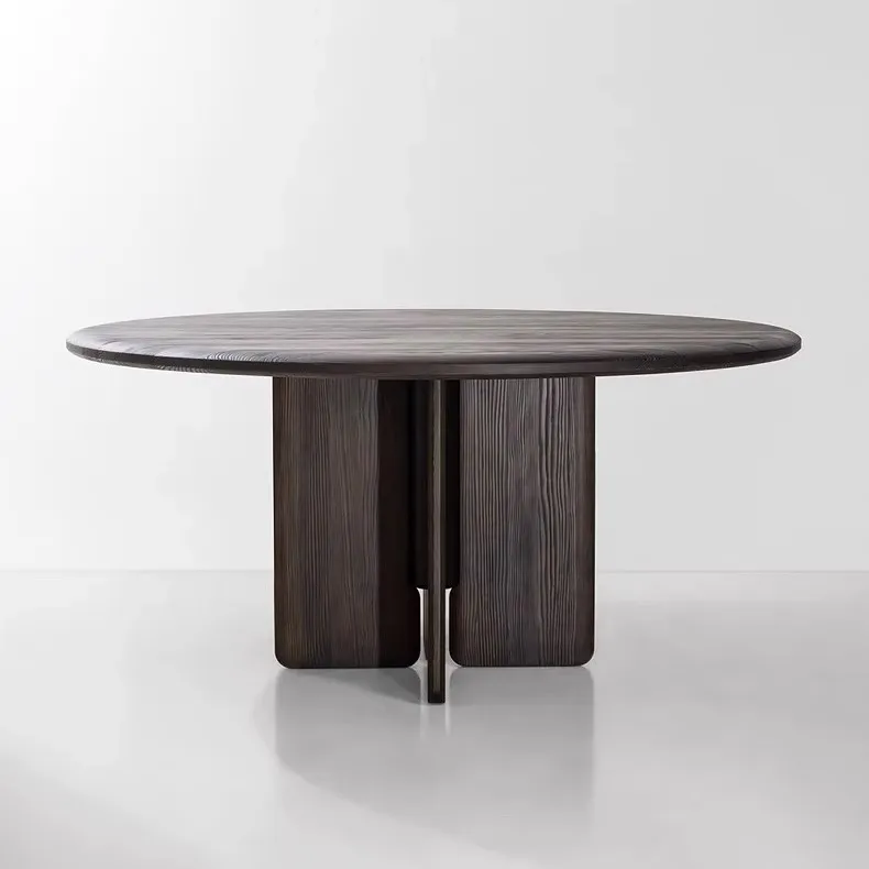 

Luxury Dining Room Furniture Dining Table Modern Solid Wood Black Color Round Table Set For Small Household Or Apartment