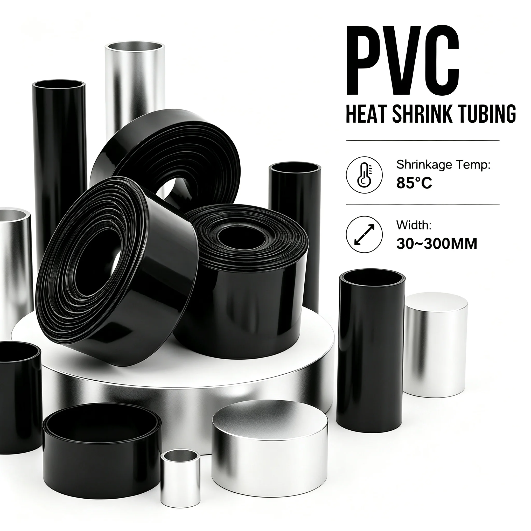 Black 18650 Lipo Battery PVC Heat Shrink Tube Pack Width 30mm ~ 300mm Insulated Film Wrap Lithium Battery Case Shrinkable