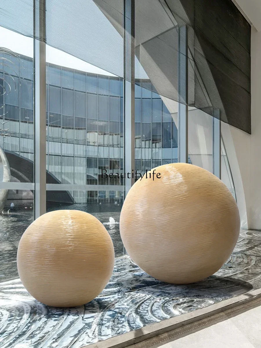 Wood carving ball hotel lobby window corner large floor-to-ceiling ornament hall sculpture artwork