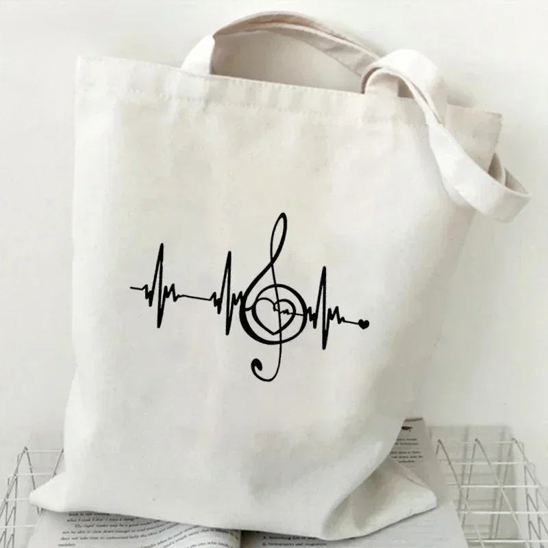 Women Handbags Music Note Heartbeat Canvas Bag Funny Handbag for Teen Fashion Tote Bag Design Brand Side Bag for Ladies