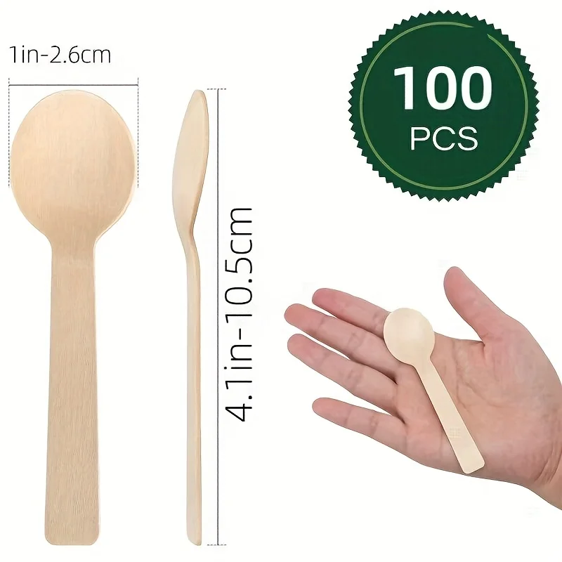 100er-Pack 4,1 Zoll lange Einweg-Verkostungslöffel, Mini tragbare Birkenholz-Verkostungslöffel, Einweggeschirr geeignet für Zuhause, Partys, Veranstaltungen, Treffen, Hochzeiten und große Events – Detail 2