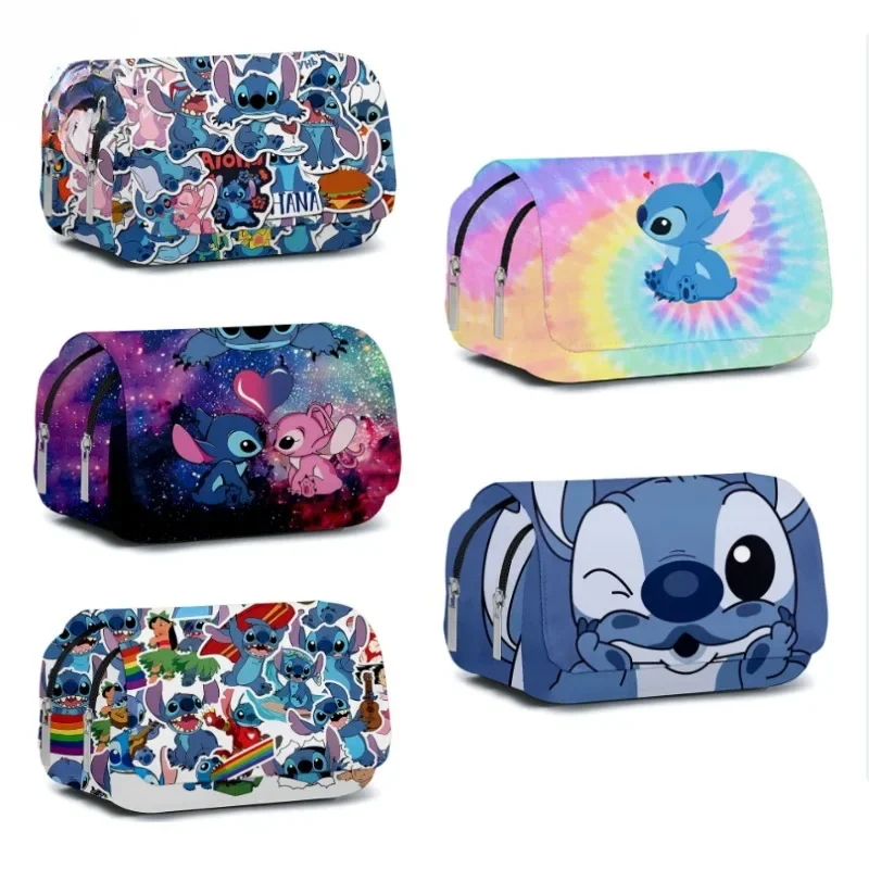 MINISO New Stitch Fully Printed Flap Pen Bag Stationery Box Cartoon Large Capacity Pencil Case Cute Anime Bag Student School Bag