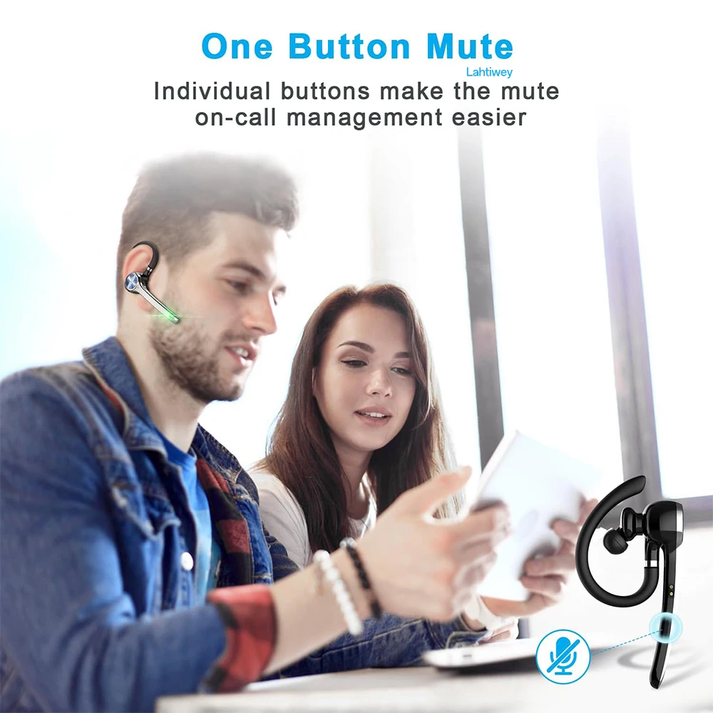 Fone de ouvido Bluetooth V5.3, fone de ouvido sem fio com estojo de carregamento de 500mAh, tempo de conversação de 72 horas, fone de ouvido com cancelamento de ruído mãos livres com microfone