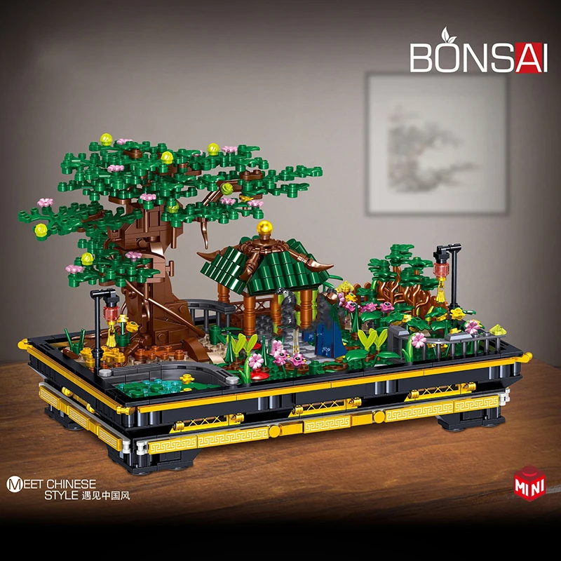 Simulation Bonsai Pflanze Sukkulenten Sakura Blüte Topf Mini Bausteine Stadt Straße Blick Baum Blume Ziegel Spielzeug Geschenke