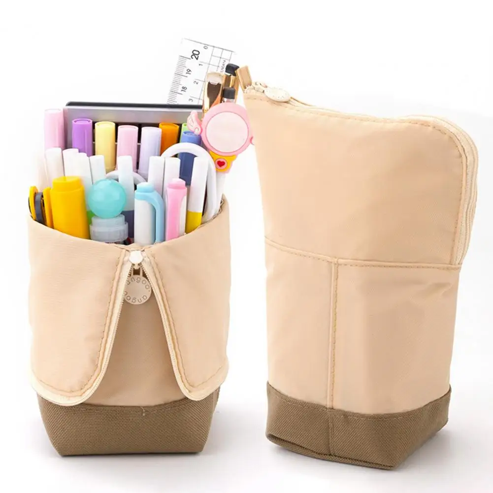 Estuche para lápices de diseño fino, estuche para lápices de pie con cierre de cremallera, bolígrafo ligero de Color sólido para la escuela para estudiantes