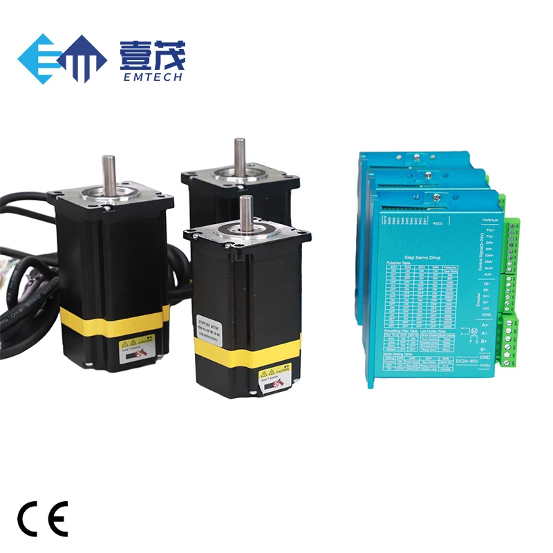 EMTECH 2 fases 60mm brida Nema 24 Motor paso a paso híbrido de circuito cerrado con controlador 112mm de longitud 4.8n.m para máquina CNC